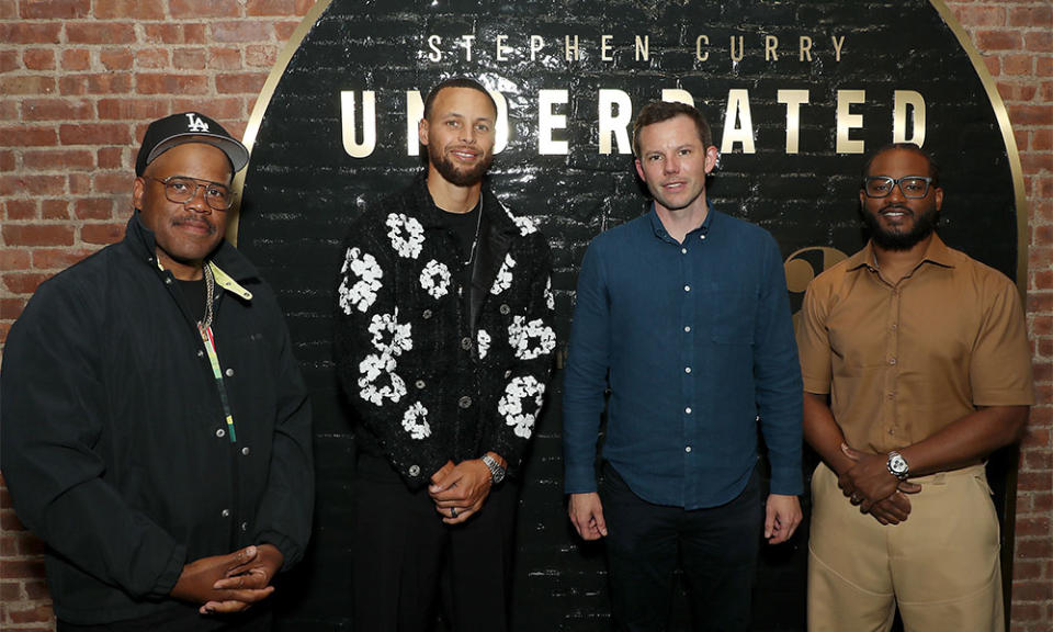 Erick Peyton (Producer), Stephen Curry, Sean Havey (Producer, DP, Editor) and Ryan Coogler (Producer) attend the Apple Original Films and A24’s documentary “Stephen Curry: Underrated.”