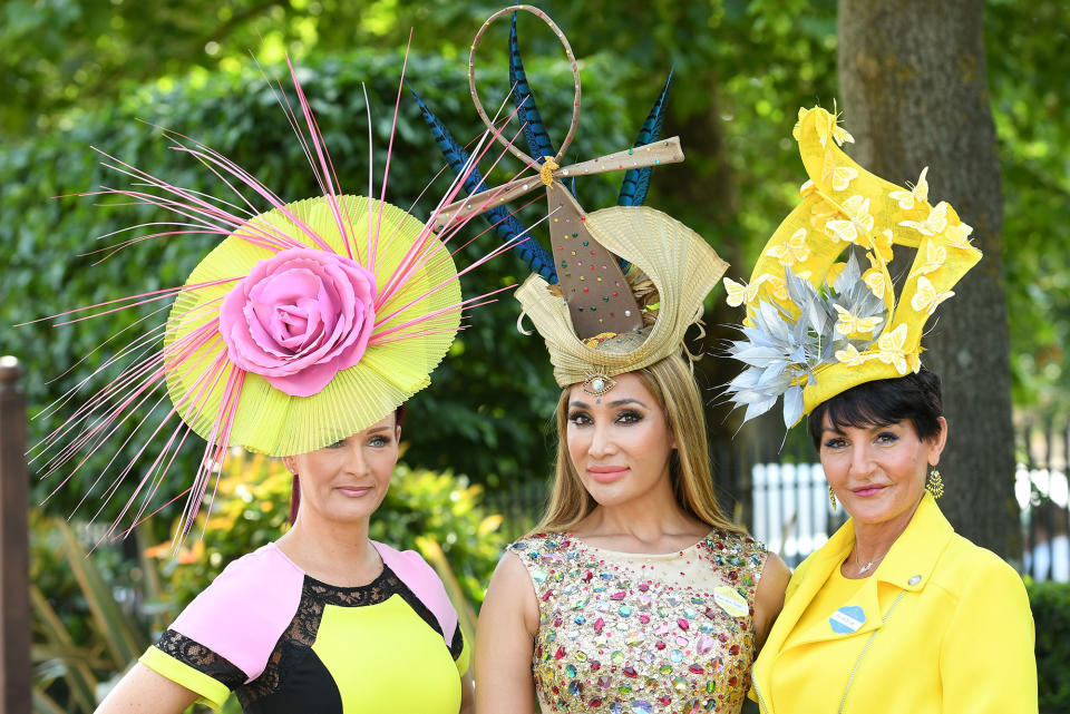 <p>Sofia Hayat (C) attends Royal Ascot 2017 at Ascot Racecourse on June 20, 2017 in Ascot, England. (Karwai Tang/WireImage via Getty Images) </p>