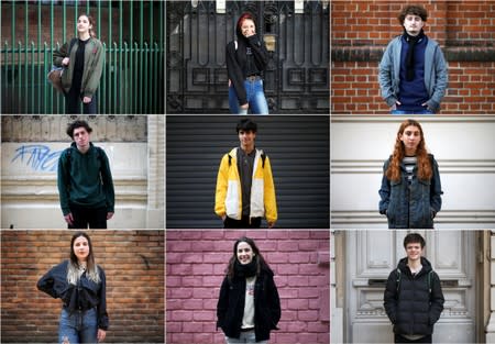 A combination picture shows young Argentinians who voted in the primary elections, in Buenos Aires