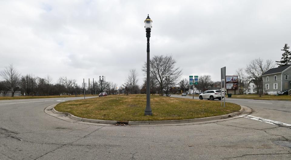 One of the median "green spaces" between the northbound and southbound lanes of Martin Luther King Jr. Boulevard in Lansing's Westside Neighborhood, pictured Wednesday, Feb. 28, 2024.