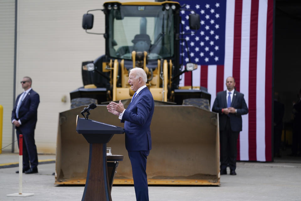 President Joe Biden delivers remarks on his Build Back Better agenda during a visit to the International Union Of Operating Engineers Local 324, Tuesday, Oct. 5, 2021, in Howell, Mich. (Evan Vucci/AP)