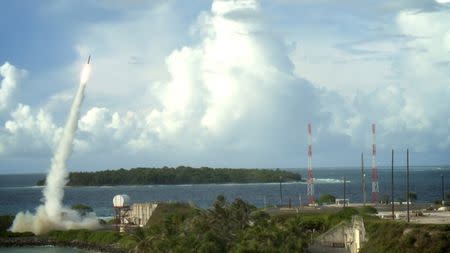 A Terminal High Altitude Area Defense (THAAD) interceptor is launched during a successful intercept test, in this undated handout photo provided by the U.S. Department of Defense, Missile Defense Agency. REUTERS/U.S. Department of Defense, Missile Defense Agency/Handout via Reuters