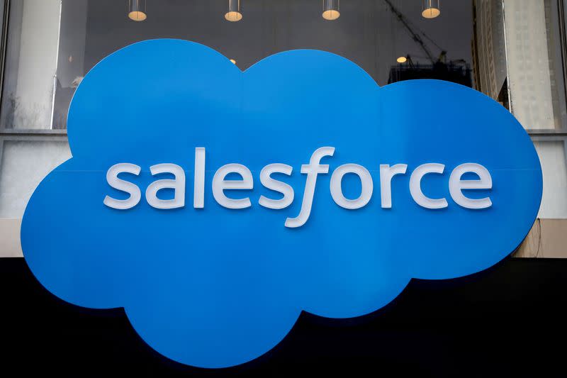 FILE PHOTO: FILE PHOTO: The company logo for Salesforce.com is displayed on the Salesforce Tower in New York