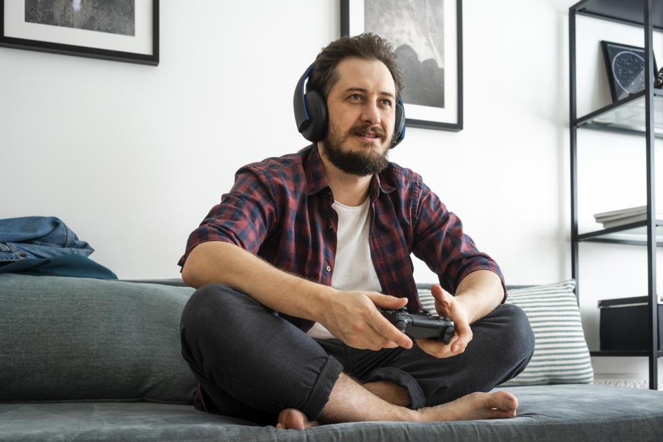 a guy playing video games