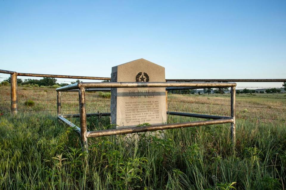 The ranch became a historic site after the Battles of the Adobe Walls were fought there in 1864 and 1874. Two monuments dedicated to the Native American forces and U.S. troops who faced off remain standing.