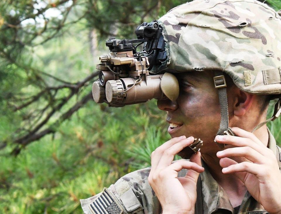 A US soldier wearing the Enhanced Night Vision Goggles - Binocular (ENVG-B).