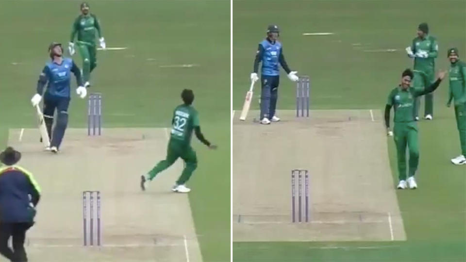 Hasan Ali sent Alex Blake on his way, brushing off any complaints about his 'catch'. Pic: Kent