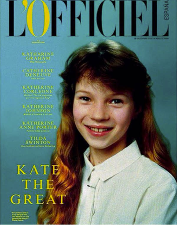 <br>Long before she was the darling of the fashion world and gracing the covers of every fashion magazine possible, Kate Moss was just an adorable awkward kid, smiling for her school photo. The retro snap, in all it's gap-toothed-grin, 80s hair-glory, has ended up on the cover of L’Officiel Spain’s debut issue, titled 'Kate the Great'.