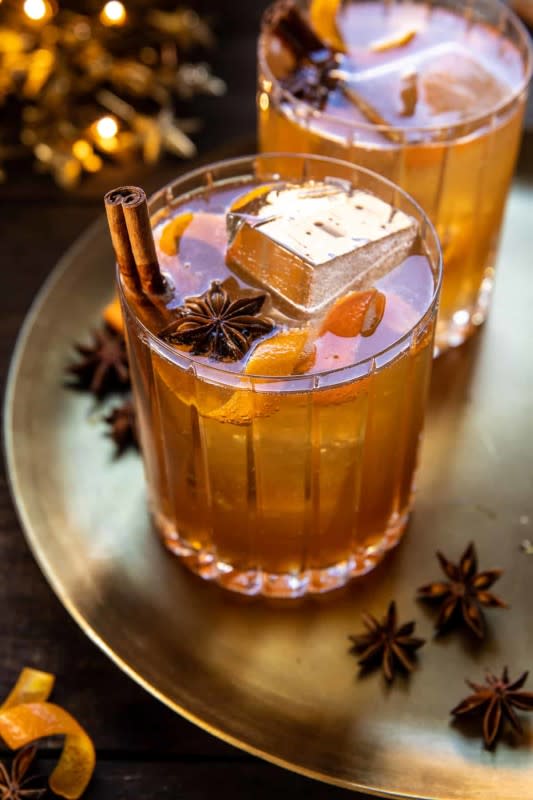 <p>Half Baked Harvest</p><p>Homemade spiced maple syrup, mixed with warming bourbon, lemon, and orange, then topped off with bubbly champagne for that special November touch. </p><p><strong>Get the recipe: <a href="https://www.halfbakedharvest.com/spiced-maple-bourbon-fizz/" rel="nofollow noopener" target="_blank" data-ylk="slk:Spiced Maple Bourbon Fizz;elm:context_link;itc:0;sec:content-canvas" class="link ">Spiced Maple Bourbon Fizz</a></strong></p>