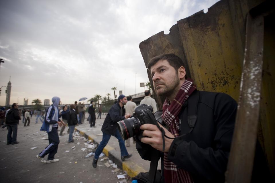 Chris Hondros in Cairo, 2011. (Photo courtesy of Scout Tufankjian)