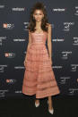 <p>Zendaya is a red carpet chameleon, going from mannish suits to pretty dresses like this peach-hued Elie Saab look. <i>[Photo: AP]</i> </p>