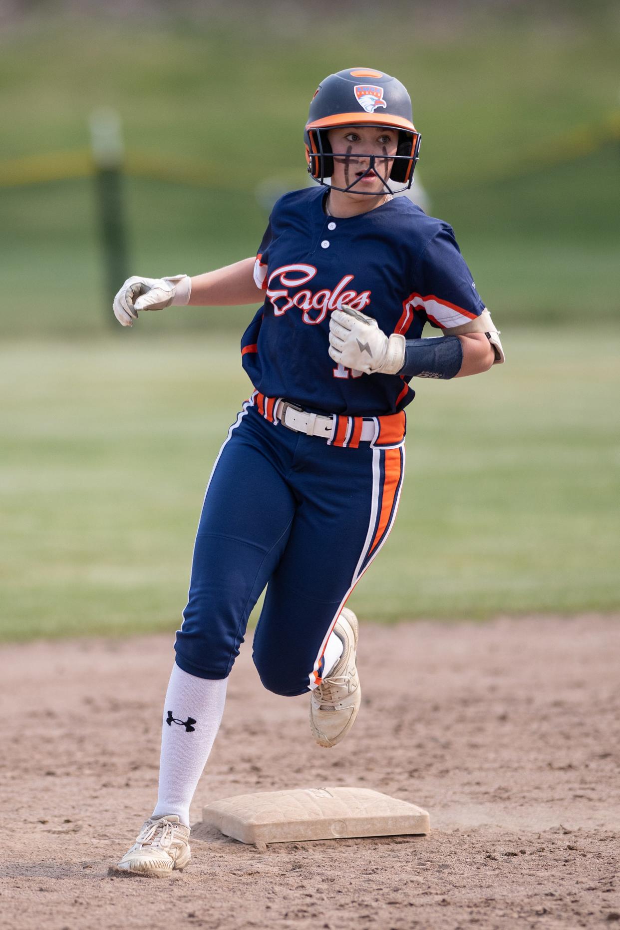 AMSA's Ava McLeod rounds second after hitting a home run in the top of the 7th versus Clinton.