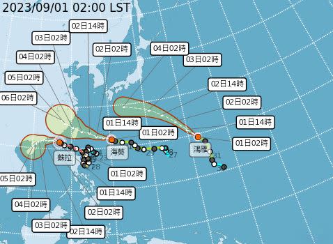 颱風「海葵」緊接著來勢洶洶，預測路徑持續向南修正。（圖／翻攝自中央氣象局）