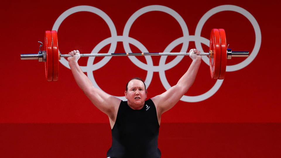 Tokyo 2020 Olympics - Weightlifting - Women's +87kg - Group A - Tokyo International Forum, Tokyo, Japan - August 2, 2021. Laurel Hubbard of New Zealand in action. REUTERS/Edgard Garrido