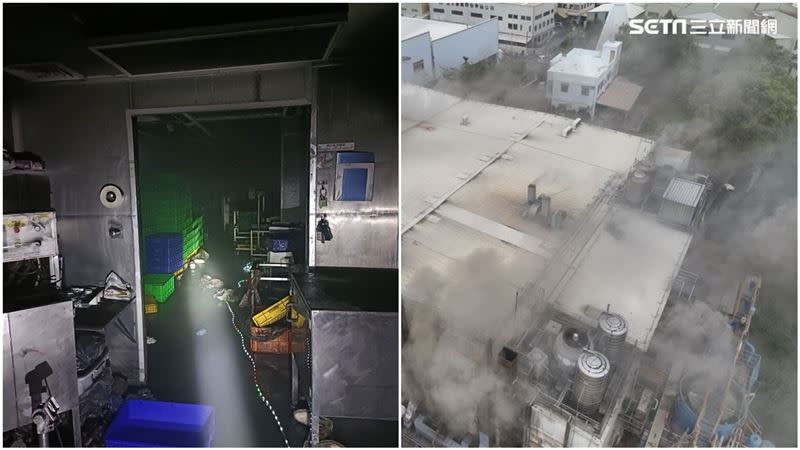 聯華食品廠發生火警，有員工逃到冷凍庫避難，被救出時已經無生命跡象。（圖／翻攝畫面）