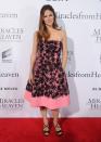 <p>Garner wore a playful pink and black strapless dress to the premiere of <em>Miracles From Heaven</em> in Hollywood.</p>