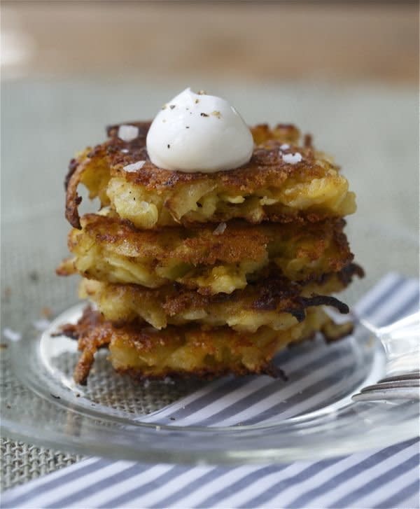 <strong>Get the <a href="http://acozykitchen.com/apple-cheddar-latkes/">Apple Cheddar Latkes recipe</a>&nbsp;from A Cozy Apron</strong>