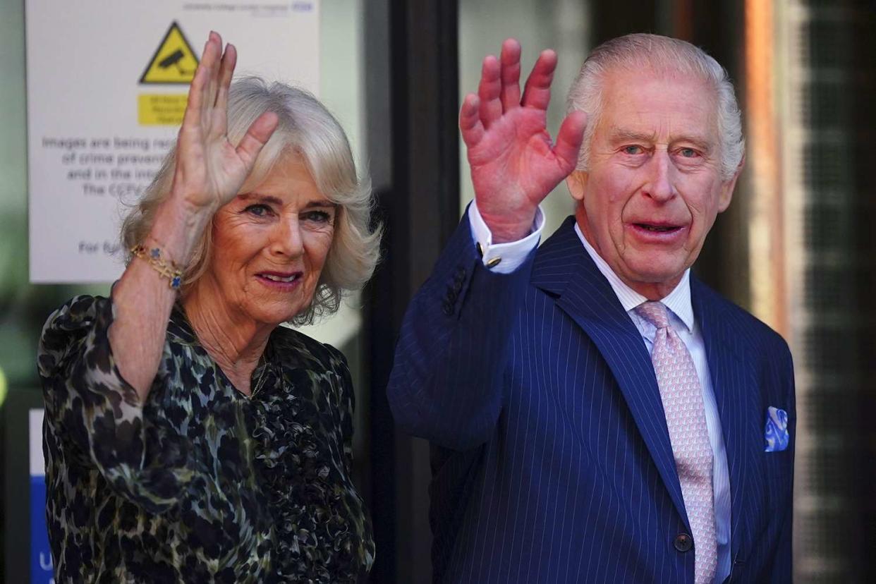 <p>Press Association via AP Images</p> King Charles and Queen Camilla arrive at University College Hospital in London 