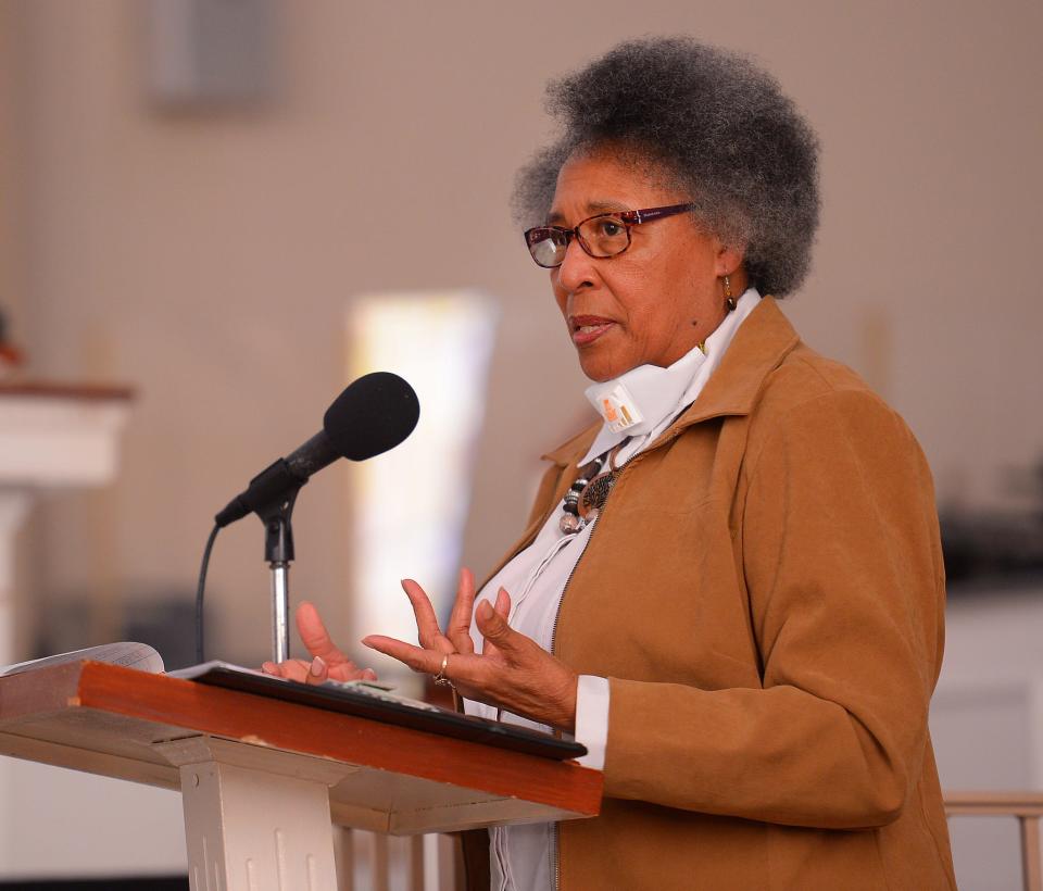 Southside residents and community partners gather at Mt. Moriah Baptist Church to present their "Rebuilding Southside" plan, which came together after 18 months of work, at the church in Spartanburg, Saturday, March 26, 2022. Evelyn Blakely speaks during the presentation.