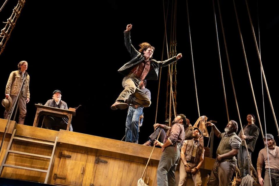 Adrian Blake Enscoe (Little Brother) in an exuberant moment of “Swept Away” at Arena Stage’s East Coast premiere in Washington, D.C., in 2023. Tickets for its Broadway debut go on sale June 21.