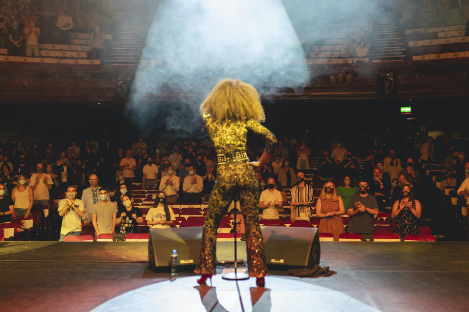 A socially distant audience watched Beverley Knight perform at the Palladium on Thursday evening in one of the first post-lockdown theatre shows in the UK (PA)