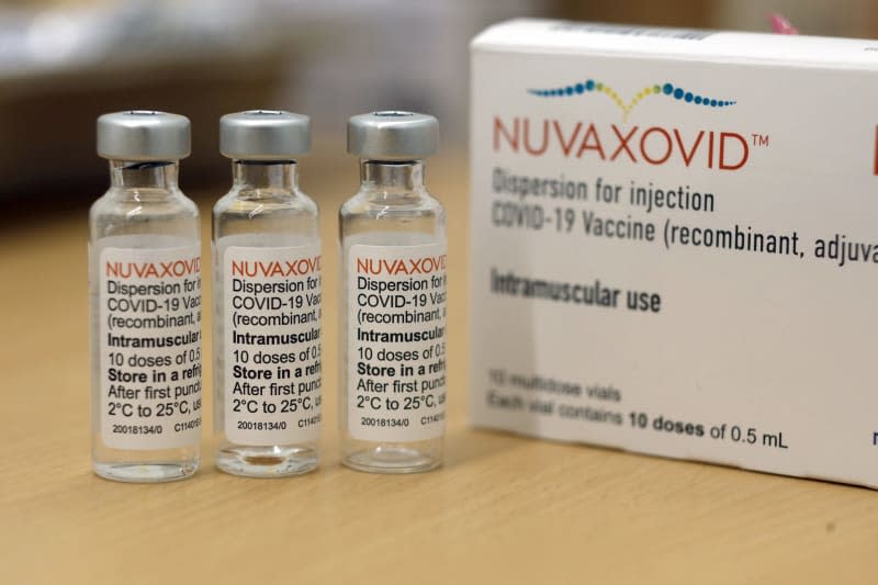 Ampoules containing the Corona vaccine Nuvaxovid from the manufacturer Novavax placed on a table at a vaccination center. Novavax said on Monday that new data from Novavax's ongoing research on its updated XBB.1.5 Covid-19 vaccine in participants who previously received an mRNA vaccine showed robust neutralizing antibody titers for the XBB.1.5 subvariant as well as for the currently circulating JN.1 subvariant. Matthias Bein/dpa