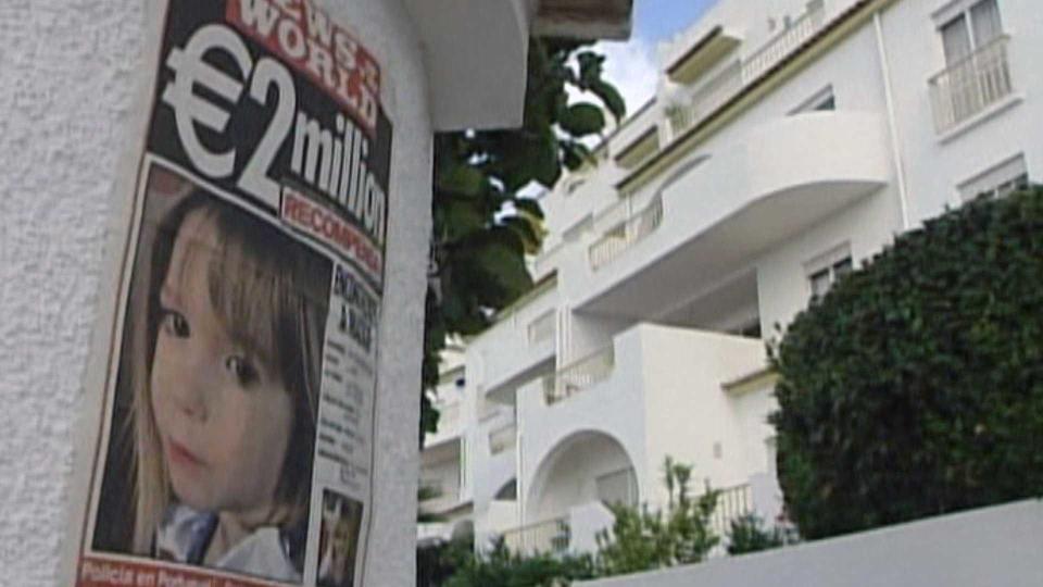 A  poster of Madeleine McCann outside the Ocean Club in Portugal. 