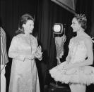 <p>Princess Margaret and Lithuanian-born ballerina Svetlana Beriosova chat backstage at the Adelphi Theatre gala in 1968.</p>