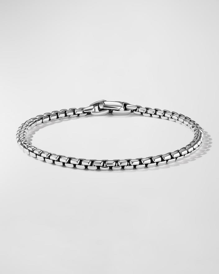 <p><strong>David Yurman</strong></p><p>neimanmarcus.com</p><p><strong>$250.00</strong></p><p><a href="https://go.redirectingat.com?id=74968X1596630&url=https%3A%2F%2Fwww.neimanmarcus.com%2Fp%2Fdavid-yurman-mens-box-chain-bracelet-in-silver-4mm-size-s-l-prod241980203&sref=https%3A%2F%2Fwww.oprahdaily.com%2Flife%2Frelationships-love%2Fg42051266%2F25th-anniversary-gifts%2F" rel="nofollow noopener" target="_blank" data-ylk="slk:Shop Now" class="link ">Shop Now</a></p><p> A box chain bracelet is a subtle accessory that is both simplistic and stylist. It's also timeless and versatile; a piece that will become a staple in his wardrobe as it can be worn with and to anything, from work to formal occasions.</p>