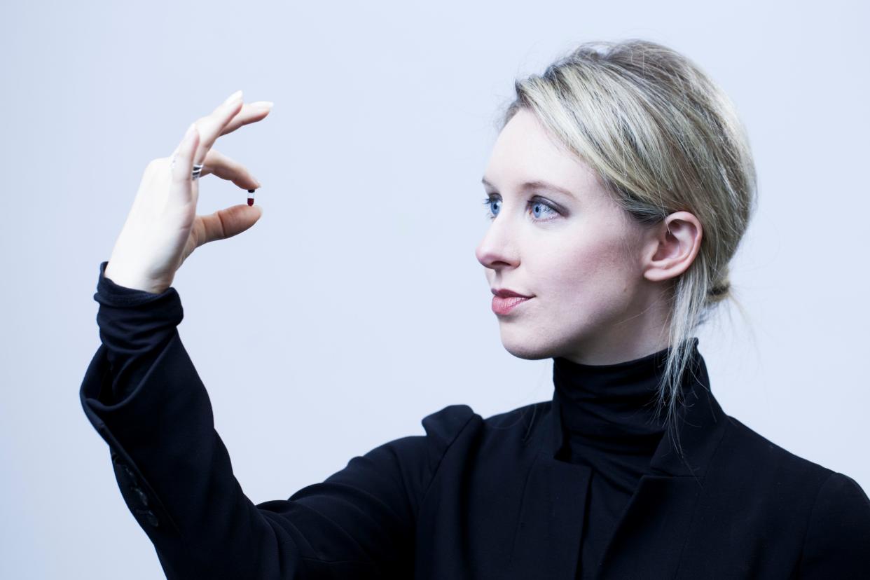 Theranos Founder and CEO Elizabeth Holmes, 29, is photographed holding a nanotainer of blood at Theranos headquarters in Palo Alto, CA on Monday, June 30, 2014.  Holmes dropped out of the engineering program at Stanford because she had bigger plans: now 29, she's the founder of Theranos, a high-tech venture that aims to radically simplify health monitoring through blood analysis. (Photo by Martin E. Klimek/USA Today Network/Sipa USA)