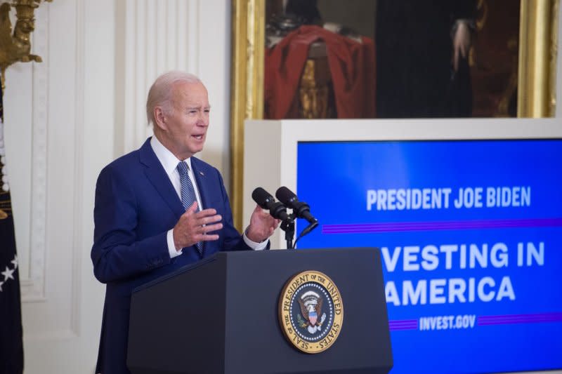 President Joe Biden speaks about the government's investment in infrastructure at the White House in June. File Photo by Rod Lamkey/UPI