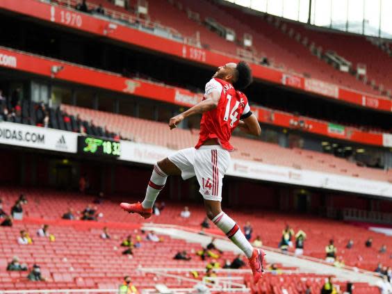 Aubameyang celebrates against Norwich (Getty)