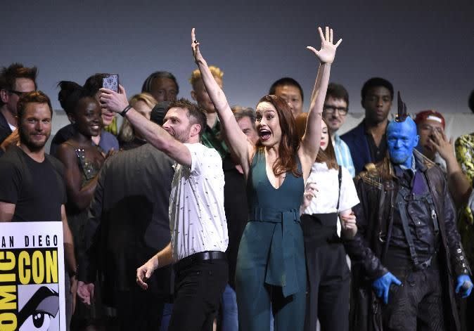 Brie Larson gets introduced as Captain Marvel at Comic-Con (Photo: Chris Pizzello/Invision/AP) 