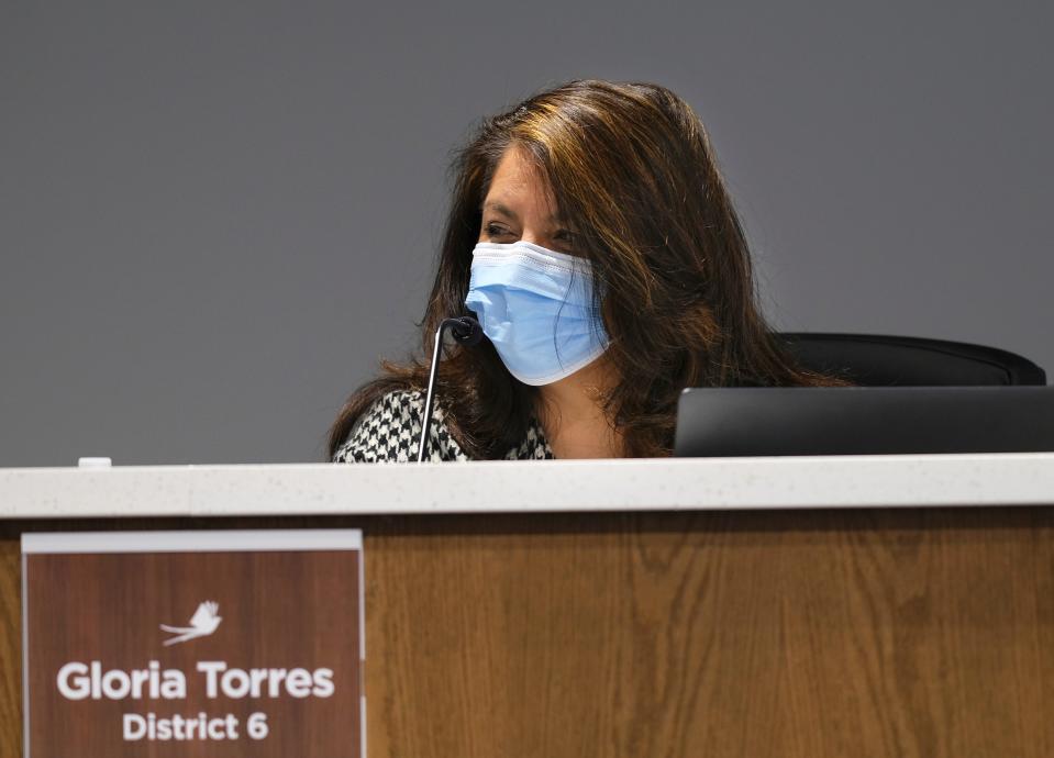 Oklahoma City Board of Education member Gloria Torres is pictured at an April 2021 meeting,