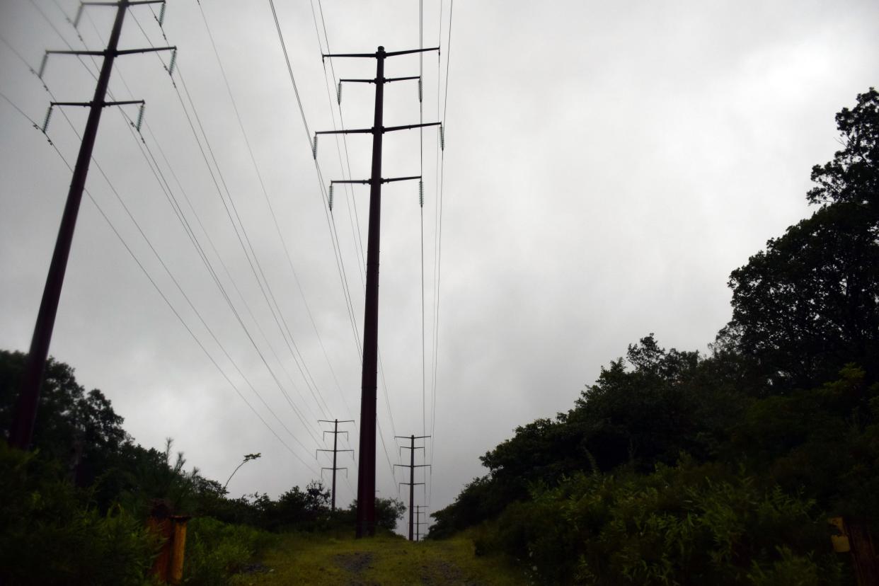 An ominous sky seen above power lines near Back Mountain Rd. in Scotrun on Friday, Aug. 9, 2024. The Poconos were under a tornado watch as Post-Tropical Cyclone Debby made its way to the region.