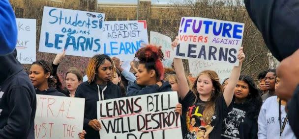 PHOTO: Students at Little Rock Central High School walk out of classes on March 3, 2023. (Ximena Gonzales)