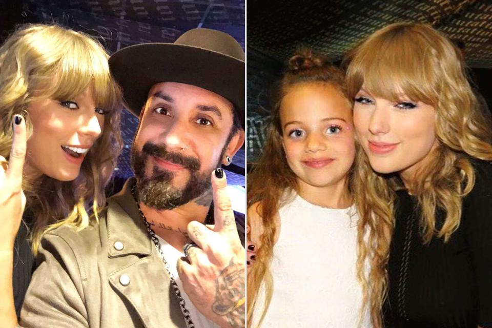 <p>AJ McLean/X (2)</p> Taylor Swift and AJ McLean (left); Elliott McLean and Taylor Swift