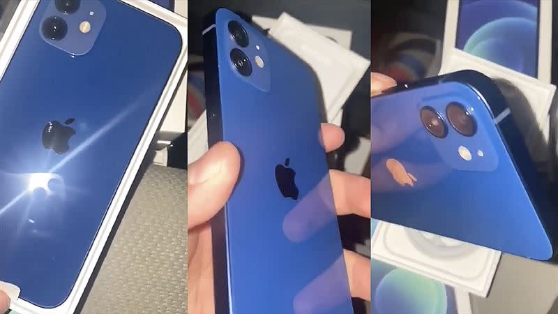 iPhone 12藍色實機照曝光後，讓許多人驚呆了。（上圖／翻攝自Ben Geskin推特，下圖／翻攝自影片）