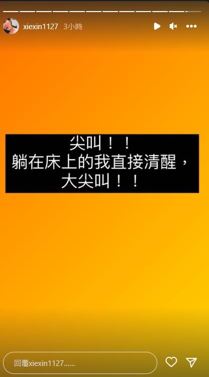 謝忻發限時動態分享地震當下的驚恐。（圖／翻攝自謝忻IG）