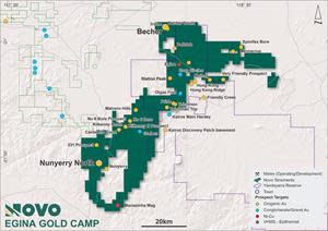 Location of Becher in the northern section of the Egina Gold Camp