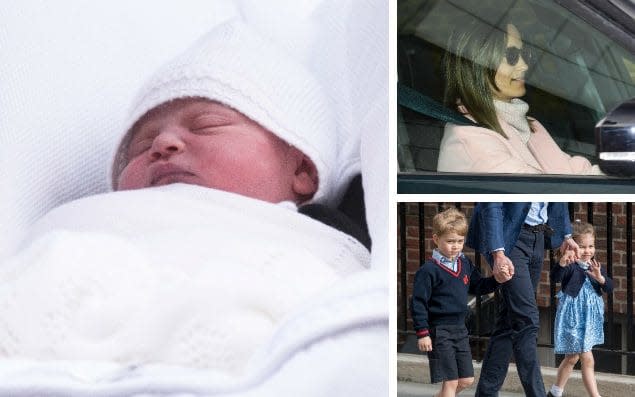 Pippa Middleton, top right, was the first family member to be pictured outside Kensington Palace to meet the Duke and Duchess of Cambridge's new baby - Paul Grover for The Telegraph