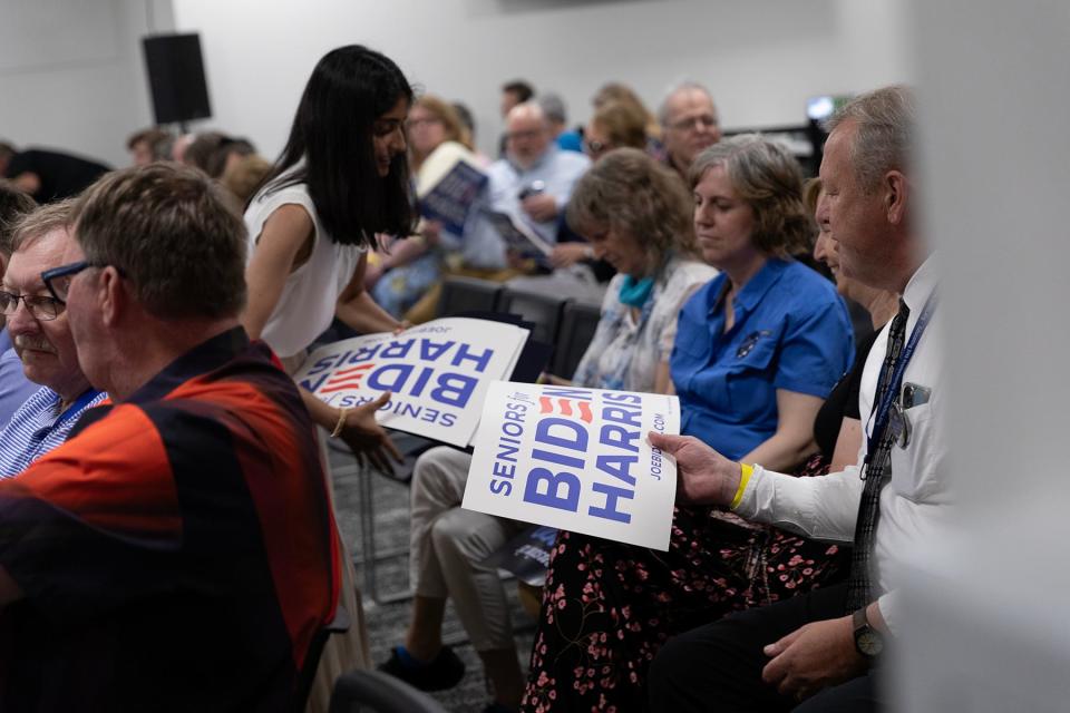 First lady Jill Biden campaigns Thursday, June 13, 2024, at a Seniors for Biden-Harris event at the Brown County Central Library in Green Bay, Wis.