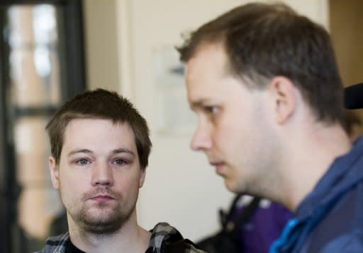 Two co-founders of the file-sharing website The Pirate Bay, Fredrik Neij (L) and Peter Sunde are shown in 2010 at the Swedish Appeal Court in Stockholm. Neij and Sunde, as well as key financier Carl Lundstroem all had their 12-month sentences reduced to between four and 10 months on appeal in late 2010