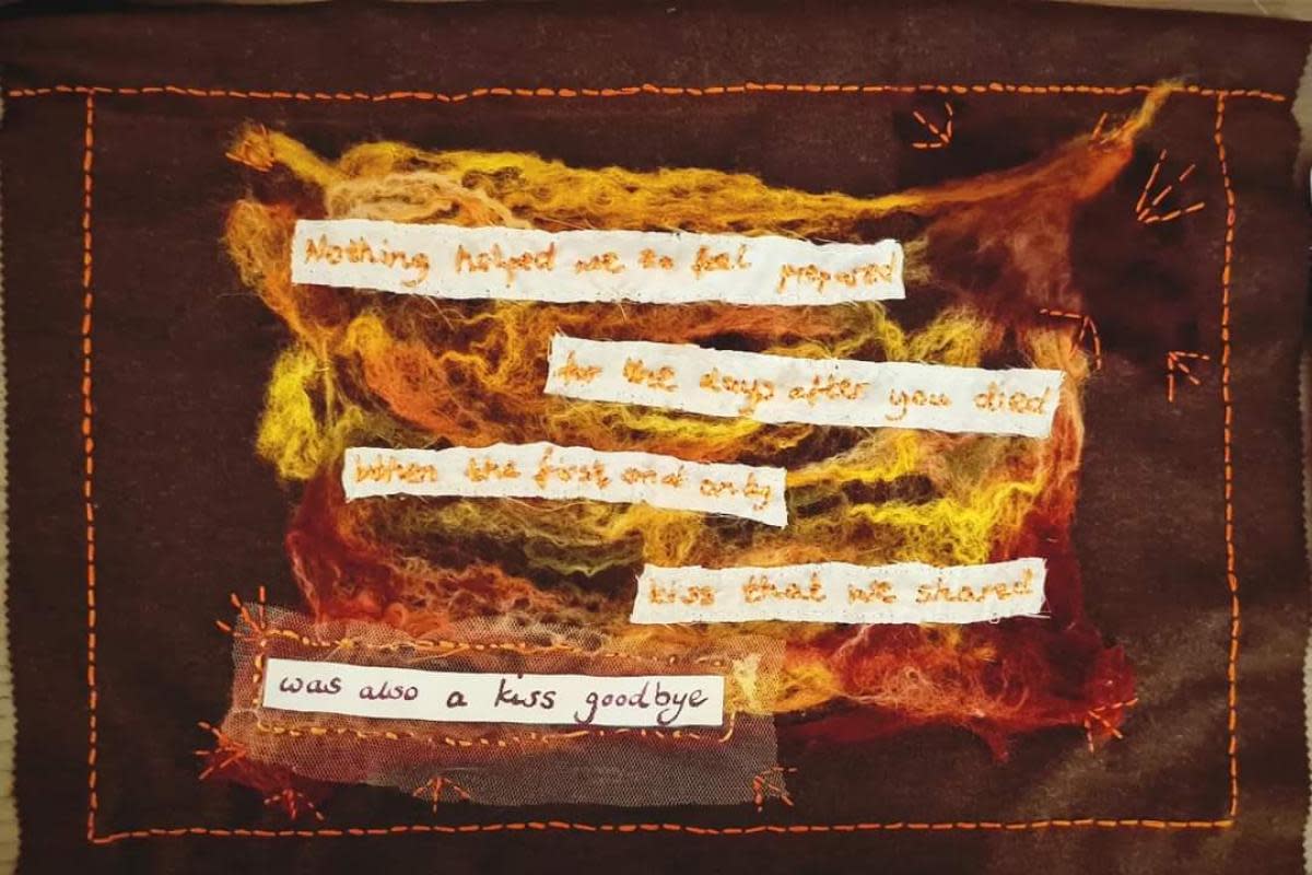 Mel's poem entitled 'A Kiss Goodbye' which will be displayed as textile art at the exhibition. <i>(Image: Mel Scott)</i>