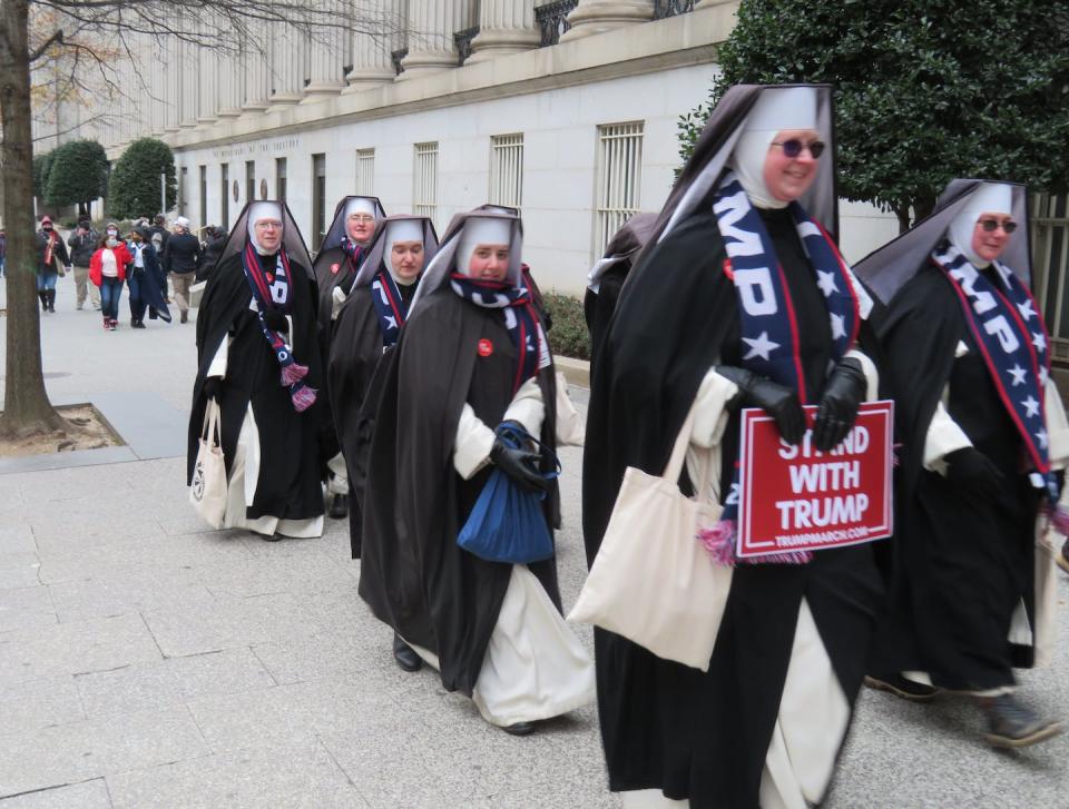 A group of Dominican nuns who supported Donald Trump march in Washington, D.C., on Jan. 6, 2021. Gregory Starrett, <a href="http://creativecommons.org/licenses/by-nd/4.0/" rel="nofollow noopener" target="_blank" data-ylk="slk:CC BY-ND;elm:context_link;itc:0;sec:content-canvas" class="link ">CC BY-ND</a>
