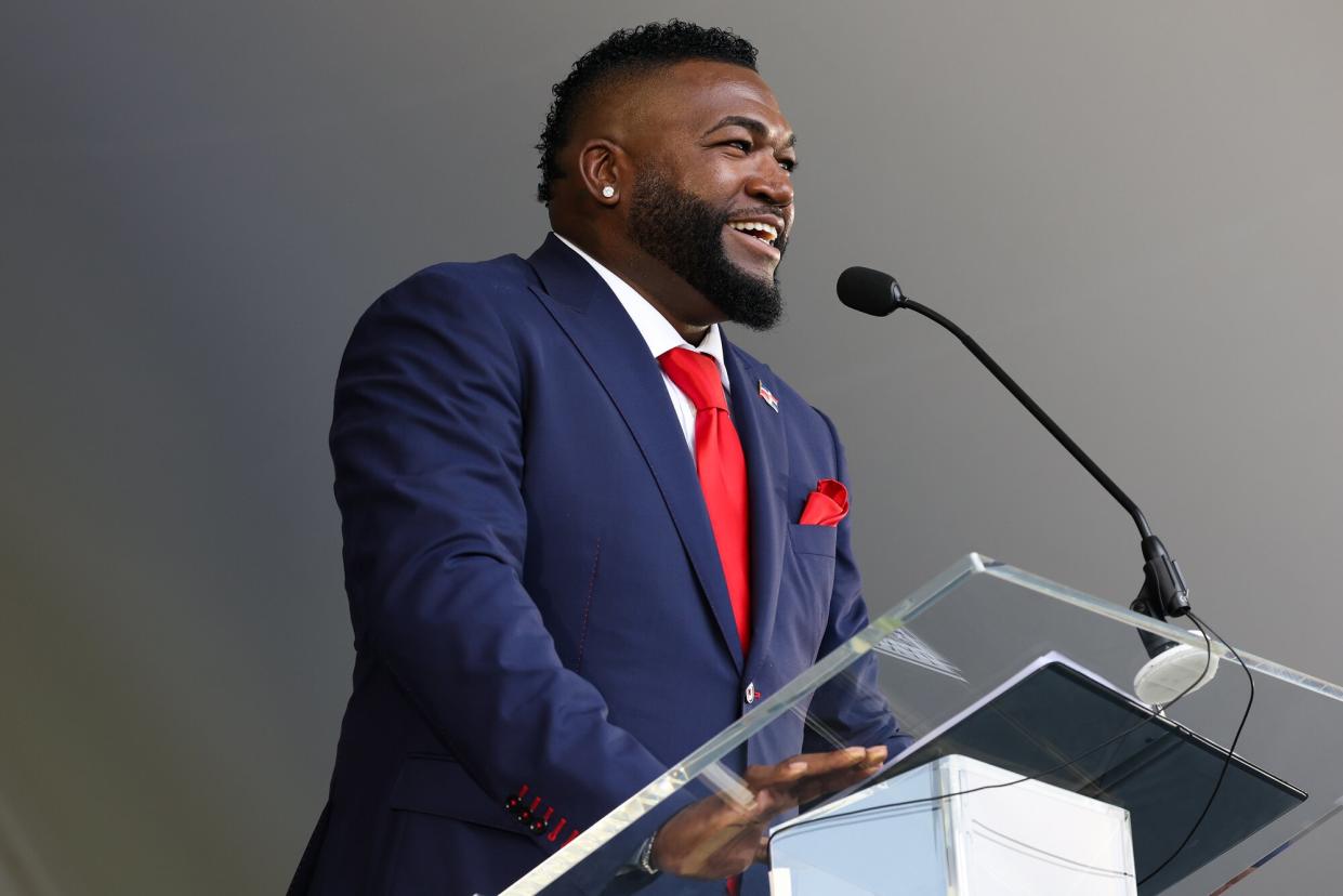022 Baseball Hall of Fame inductee David Ortiz speaks to the crowd during the 2022 Hall of Fame Induction Ceremony at Clark Sports Center on Sunday, July 24, 2022 in Cooperstown, New York.