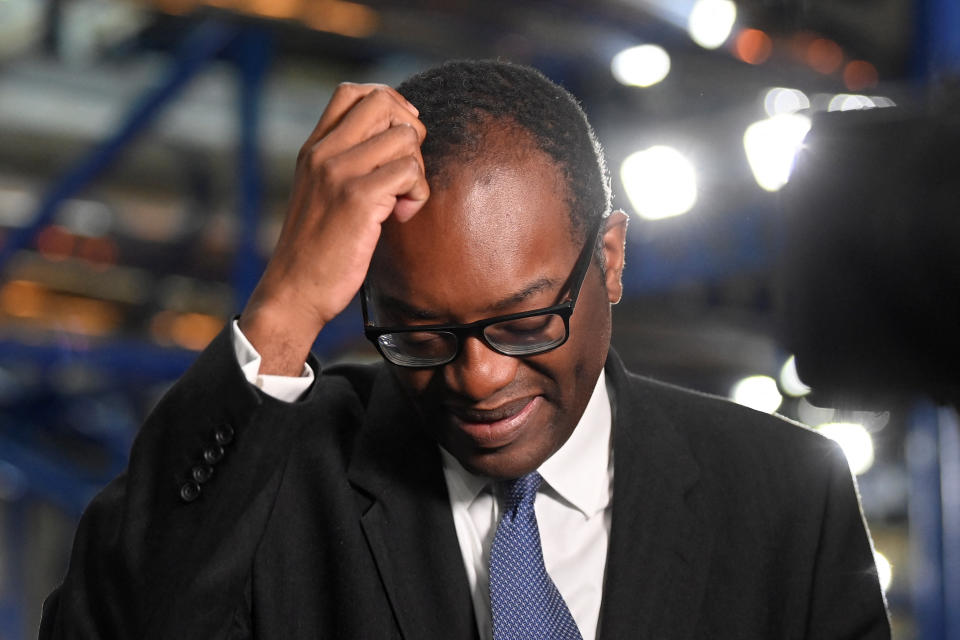 mini-budget British Chancellor of the Exchequer Kwasi Kwarteng reacts during a television interview at Britain's Conservative Party's annual conference in Birmingham, Britain, October 3, 2022. REUTERS/Toby Melville