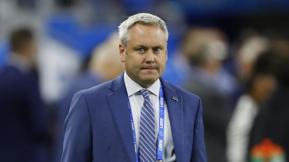 FILE - Lance Newmark, Detroit Lions Director of Player Personnel, watches on the sidelines before an NFL football game against the Kansas City Chiefs in Detroit, Sunday, Sept. 29, 2019. The new-look Washington Commanders football operation led by recently hired general manager Adam Peters and coach Dan Quinn is starting to come together. The team on Wednesday, Feb. 14, 2024, named Lance Newmark as assistant GM, reporting directly to Peters. Newmark joins Washington after spending the past 26 years with the Detroit Lions, most recently as senior director of player personnel. (AP Photo/Paul Sancya)