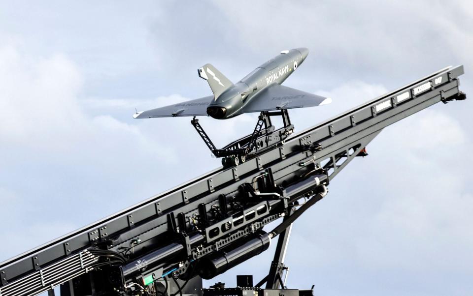 The QinetiQ Banshee Jet 80+ drones being launched from the flight deck of HMS Prince of Wales in 2021 - LPhot Ben Corbett/Royal Navy/Crown Copyright/PA Wire