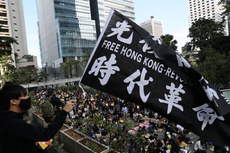 Lunchtime protest at Chater Garden in Hong Kong